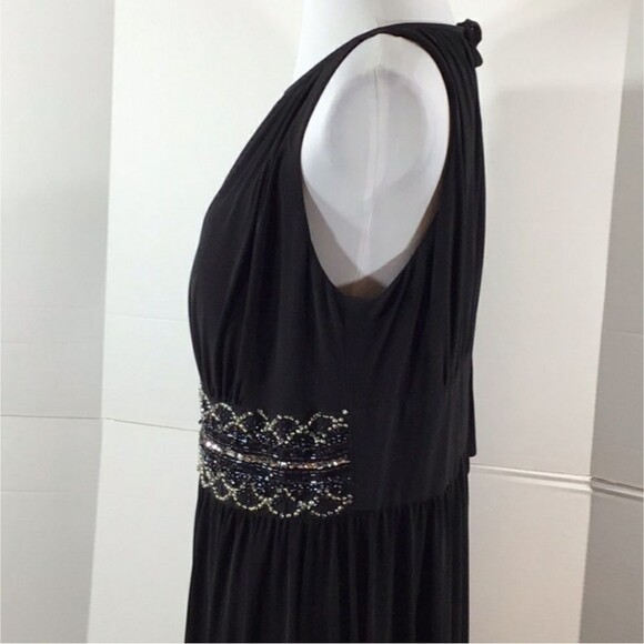 R&M Richard Gown Long Dress Black Sequin Midriff Bare Shoulders Front Slit Sz 6P - Picture 7 of 10